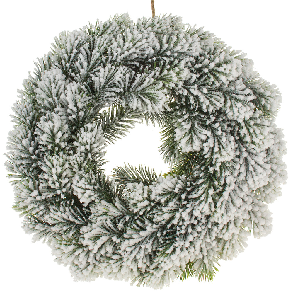 Венок искусственный еловый заснеженный (пластик), D30 см Зеленый