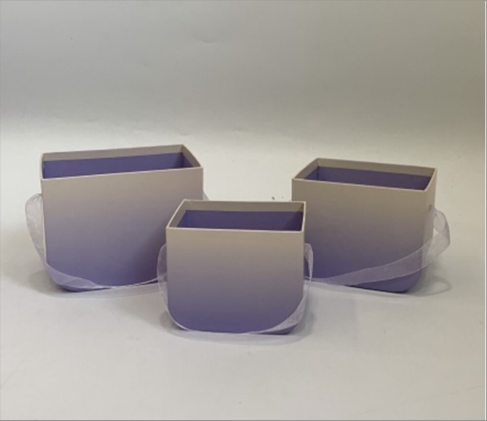 Коробка-кашпо "Be happy", 16,5x12xH12,5 см - 12,5x9xH10 см, набор (3 шт), с ручкой Фиолетовый