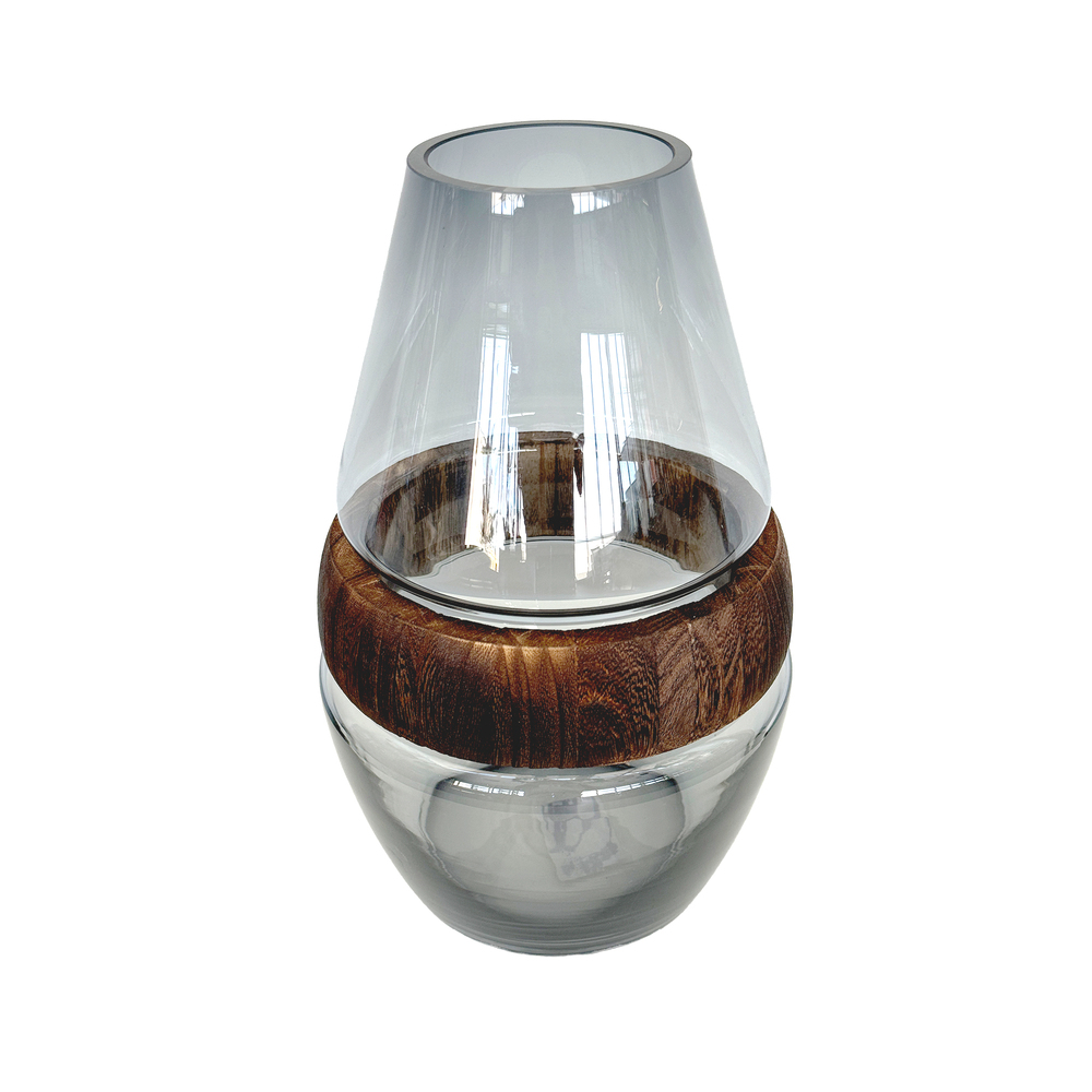 Ваза "Wood ring" (дерево, стекло), D18xH29 см Серый