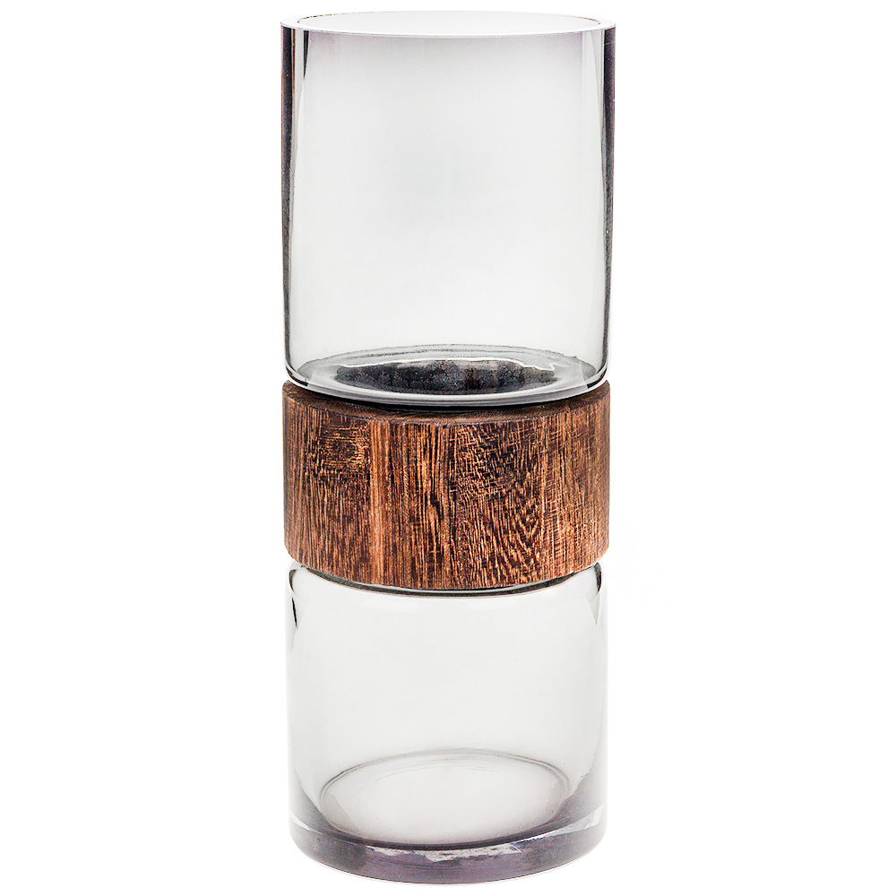 Ваза "Wood a tube" (дерево, стекло), D10xH25 см Серый