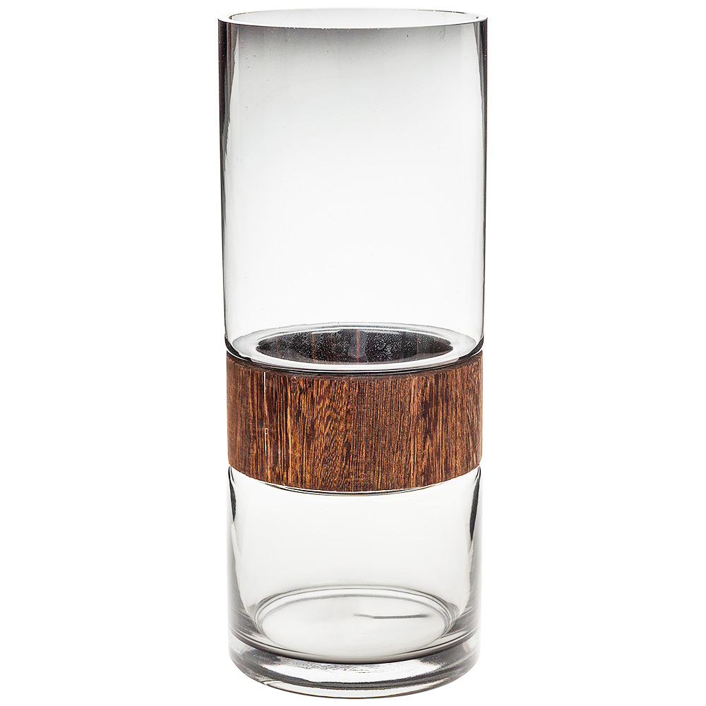 Ваза "Wood a tube" (дерево, стекло), D12xH30 см Серый