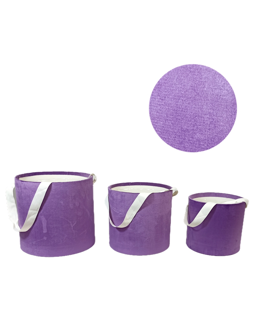 Коробка шляпная (бархат), D22xH23,5 см - D16xH17,5 см, набор (3 шт), с вставкой, без крышки Сиреневый