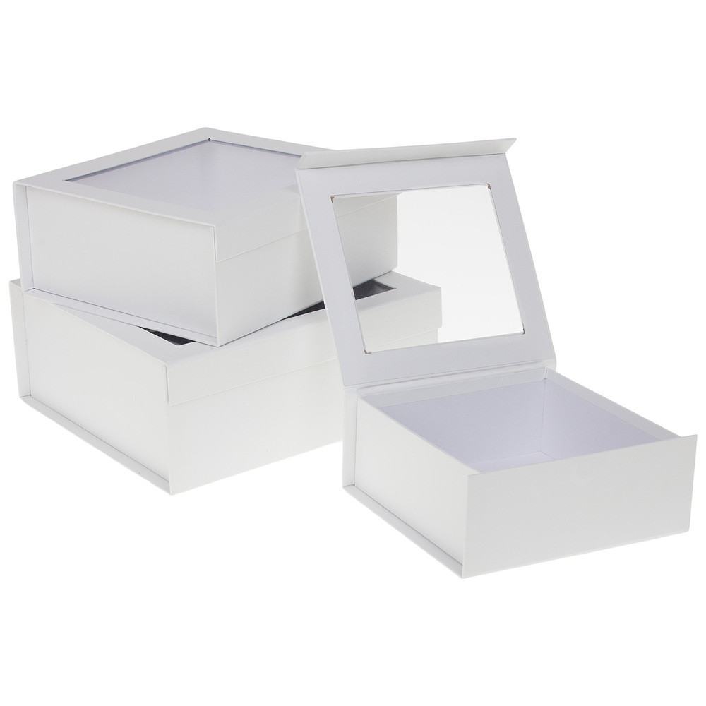 Коробка подарочная, 26,5x25,5xH11 см - 19,5x18xH8 см, набор (3 шт), с окном Белый