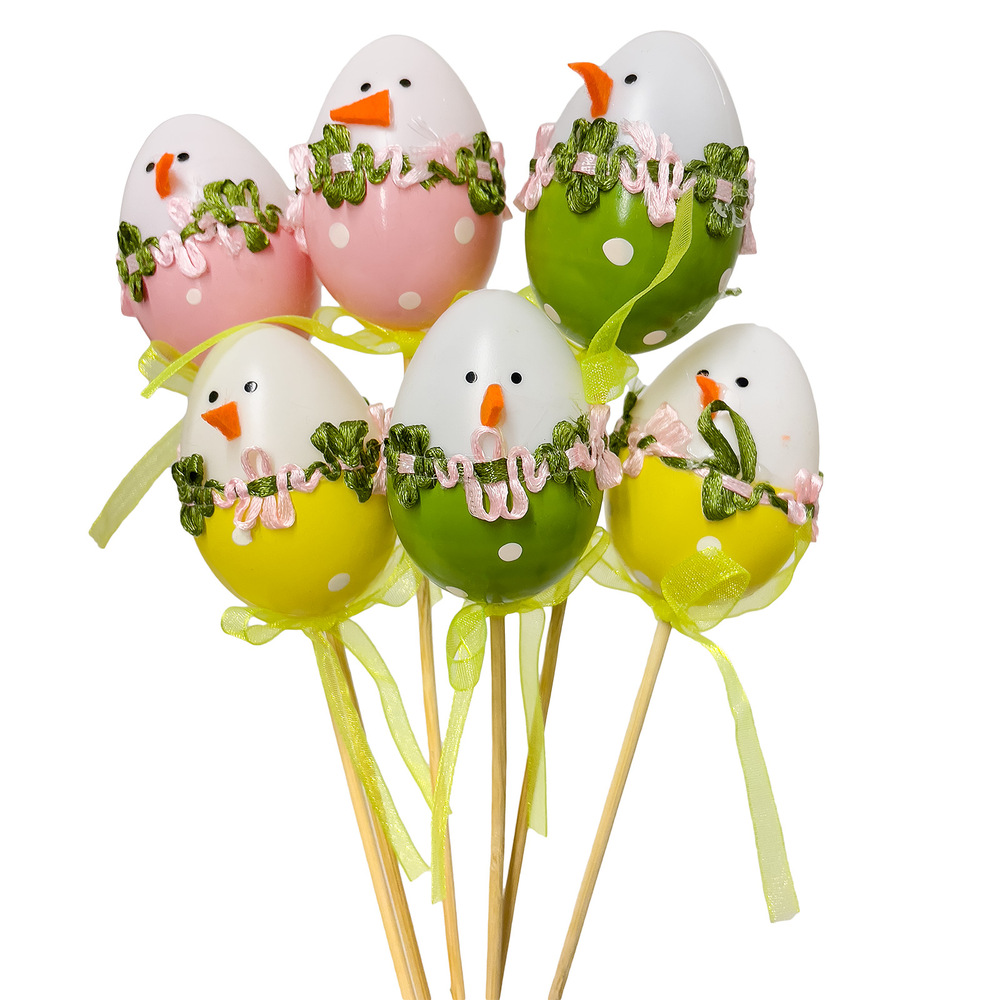 Яйцо декоративное на вставке (пластик), 6хН19 см, набор (6 шт) В ассортименте