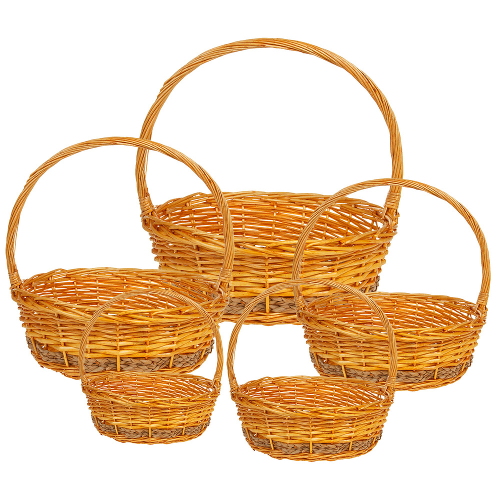 Корзина плетеная (ива), D54xH19/53 см - D28xH11/30 см, набор (5 шт) Натуральный
