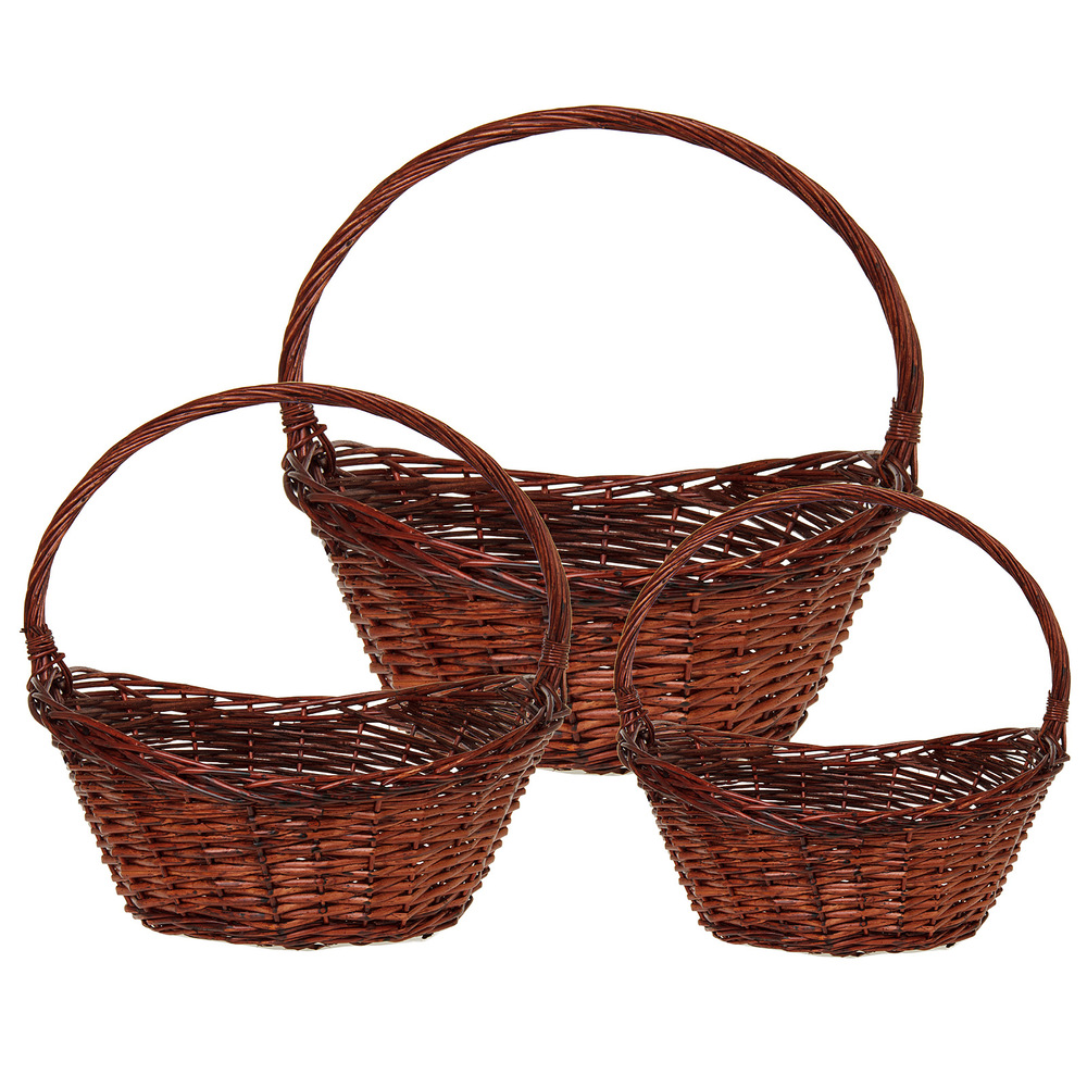 Корзина плетеная (ива), 58х50хН20/53 см, 50х43хН18/46 см, 43х34хН16/42, набор (3 шт) Коричневый