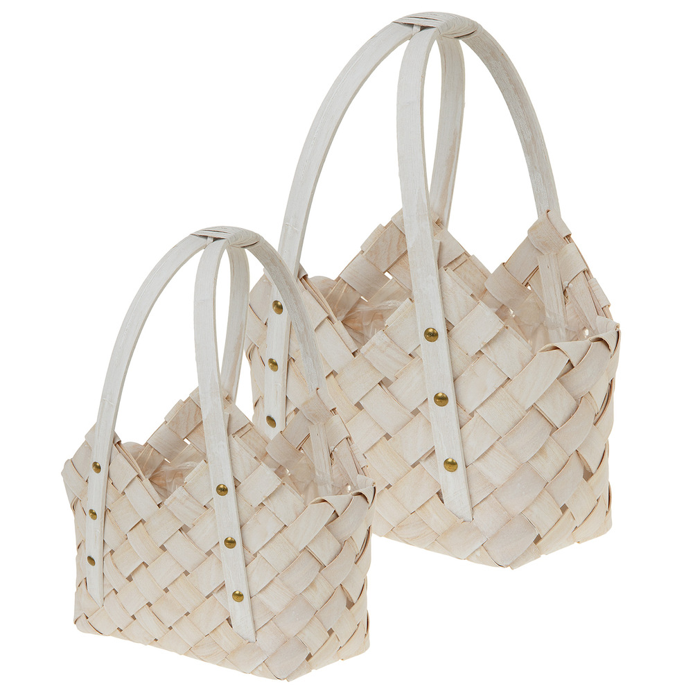 Корзина плетеная (дерево), 30x21xH13/39 см, 22x15xH14/34 см, набор (2 шт) Белый