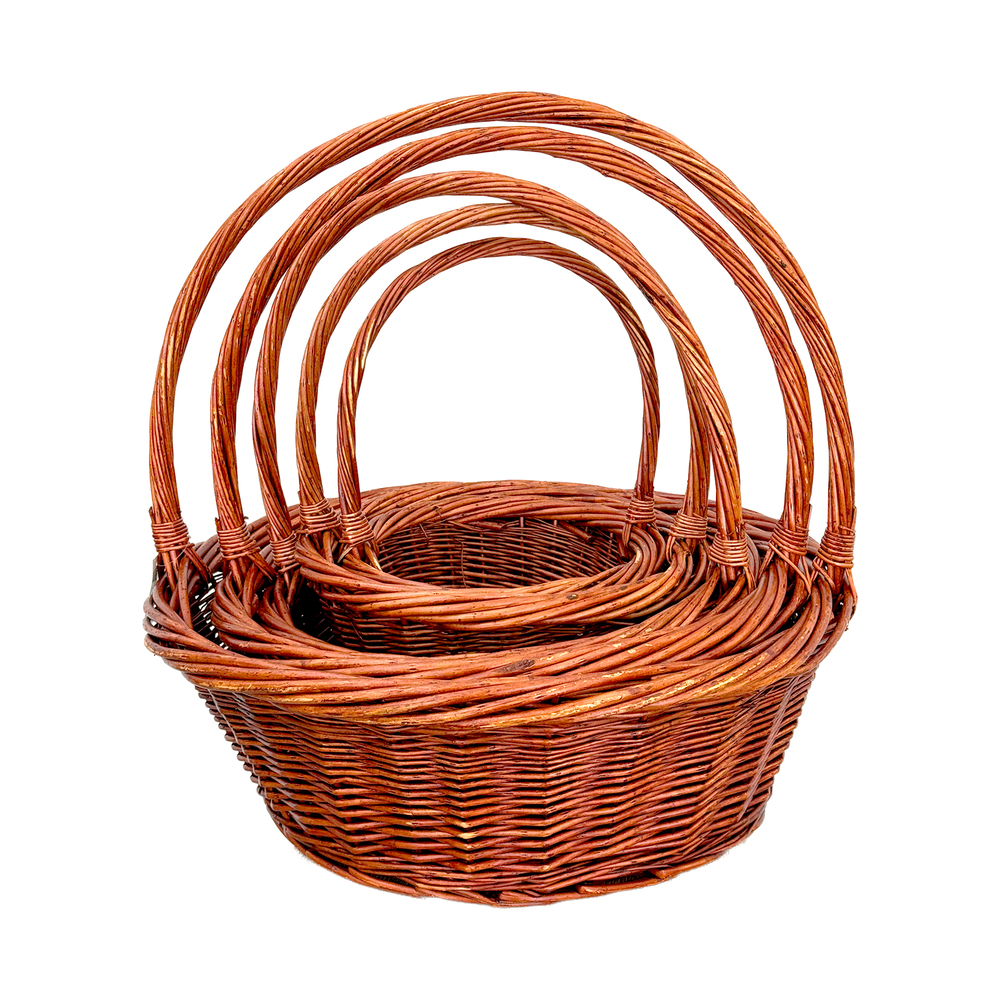 Корзина плетеная (ива), D55xH20/54 см - D26xH10/33 см, набор (5 шт) Коричневый