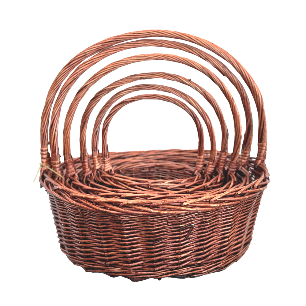 Корзина плетеная (ива), D24хH9/30 см - D55хH18/54 см, набор (6 шт) Коричневый