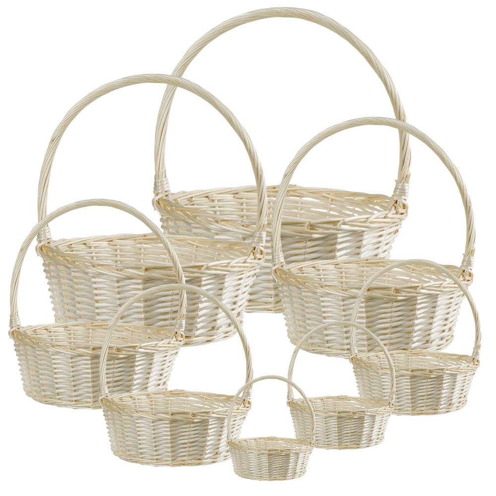 Корзина плетеная (ива), D70xH24/67 см - D22xH10/26 см, набор (8 шт) Белый