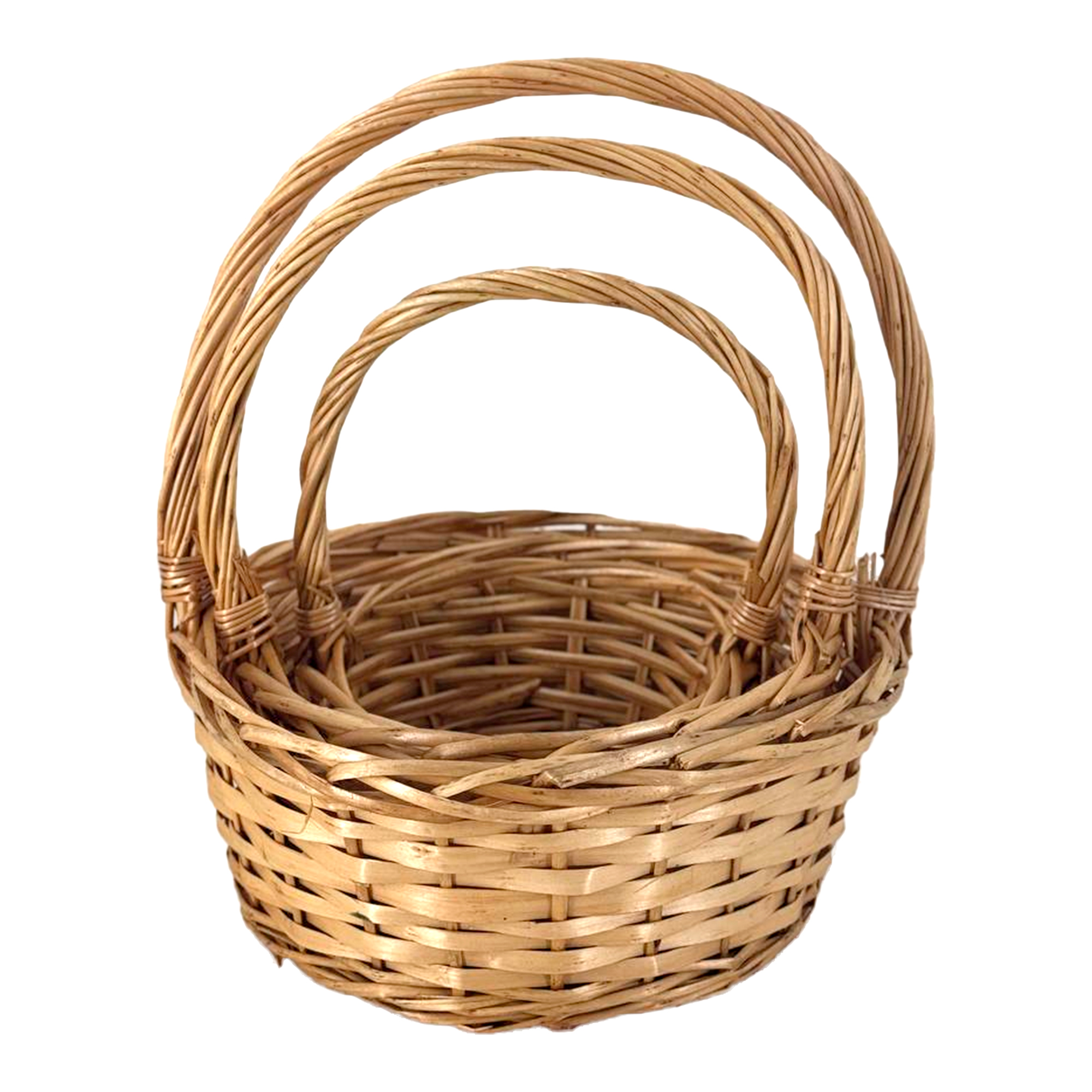 Корзина плетеная (ива), D28xH12/32 см - D18xH8/22 см, набор (3 шт) Натуральный