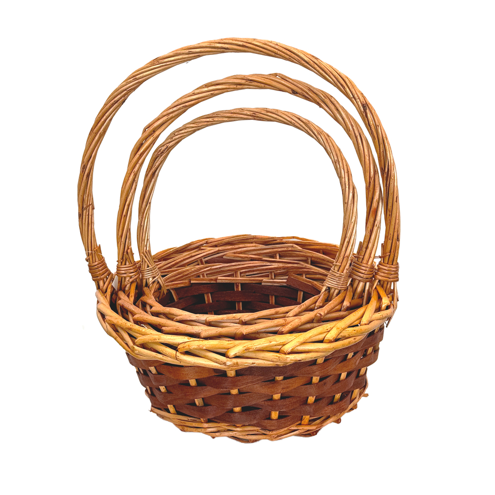 Корзина плетеная (ива), D28xH12/32 см - D18xH8/22 см, набор (3 шт) Коричневый