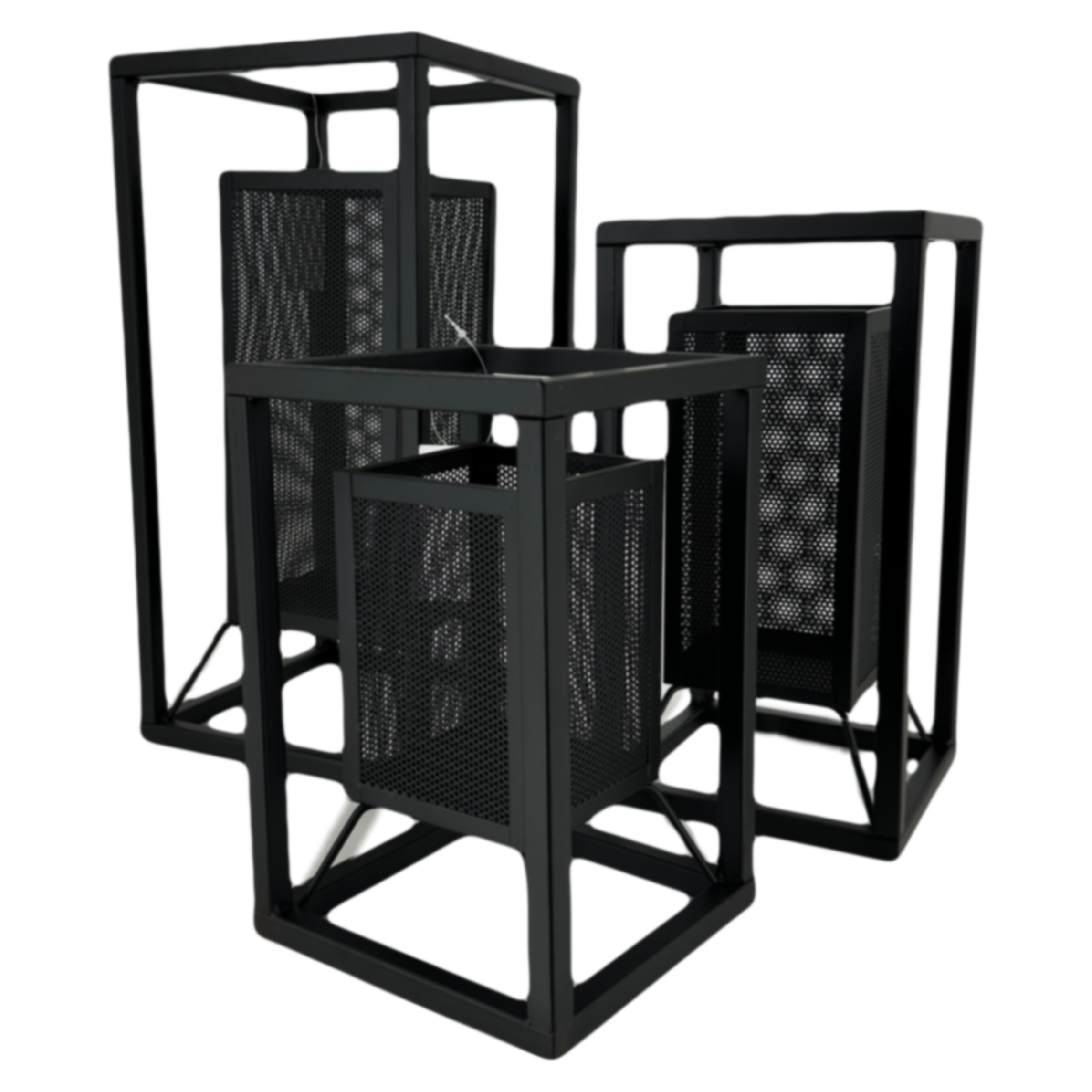 Фонарь (металл), 20x20xH40 см - 16x16xH25 см, набор (3 шт) Черный