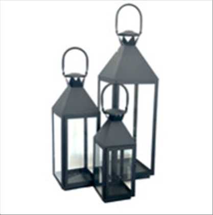 Фонарь (металл, стекло), 22x23xН73,5 см - 13x13xН39,5 см, набор (3 шт) Черный