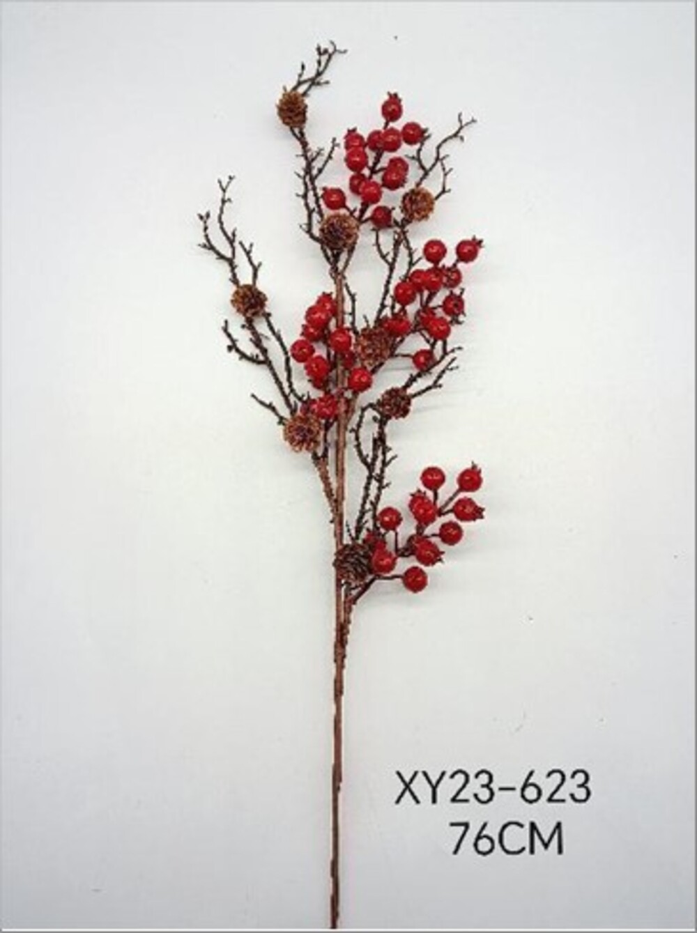 Ветка ягодная искусственная (пластик), Н76 см Красный