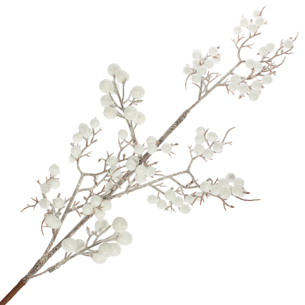 Ветка искусственная ягодная (пластик), H63 см Белый