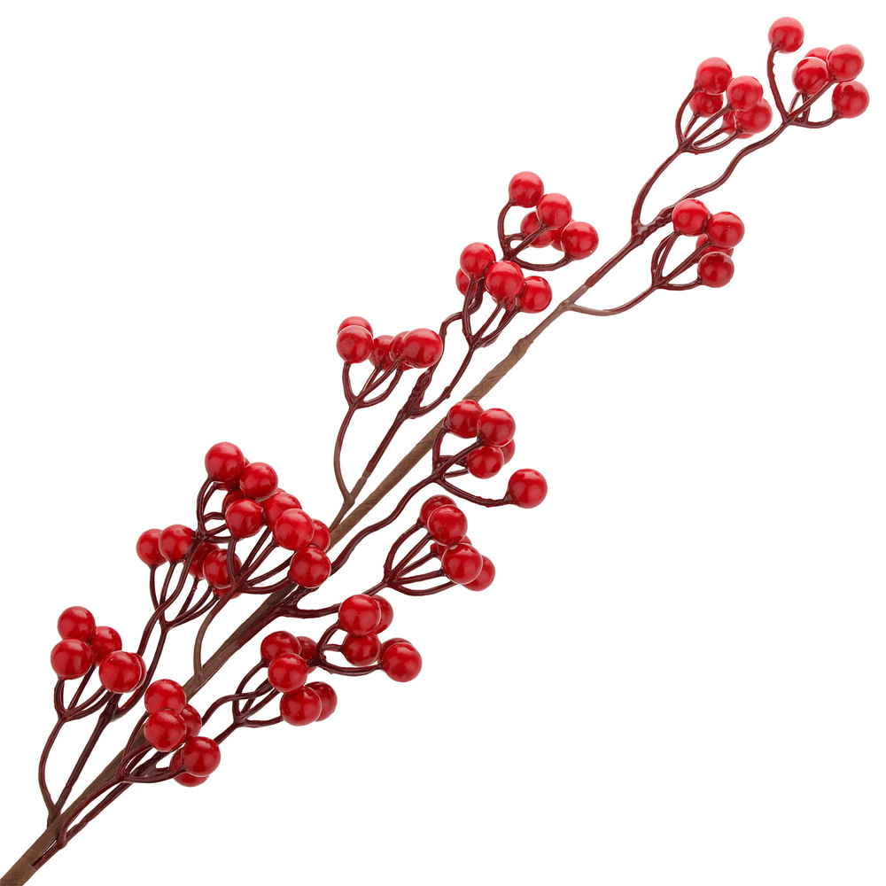 Ветка искусственная ягодная (пластик), H72 см Красный