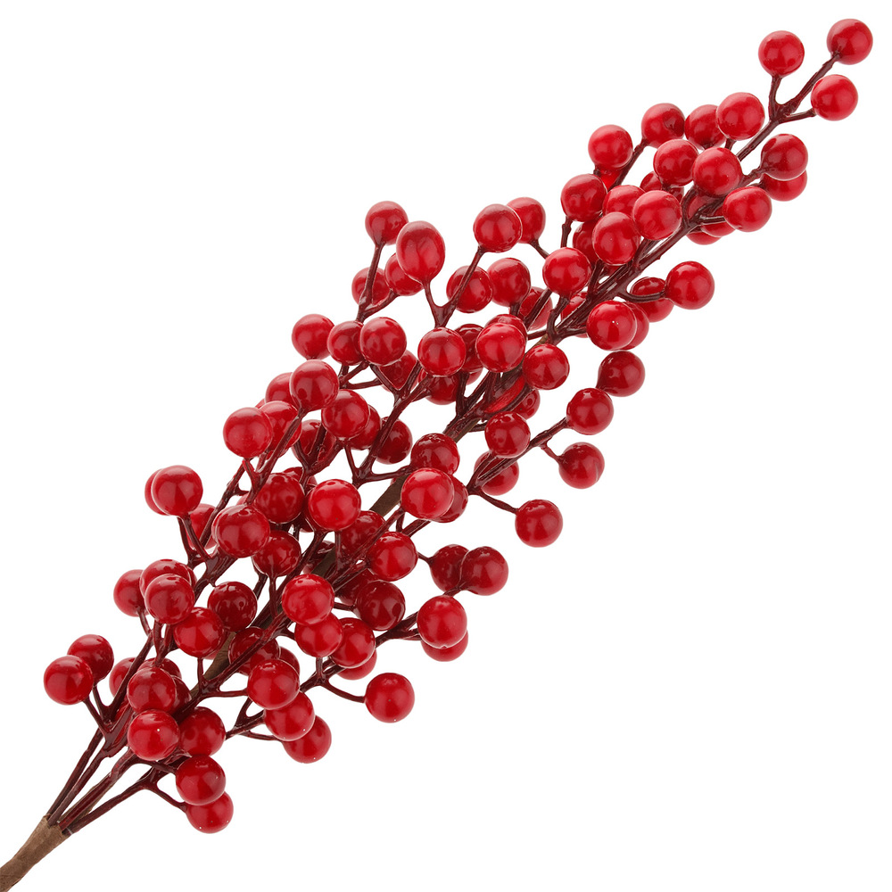 Ветка искусственная ягодная (пластик), H63 см Красный