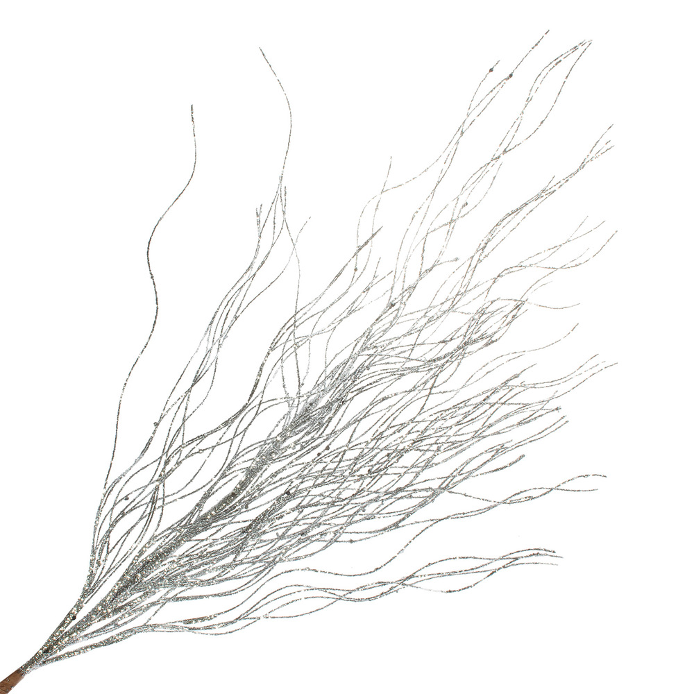 Ветка искусственная (пластик), H75 см, с глиттером Серебряный