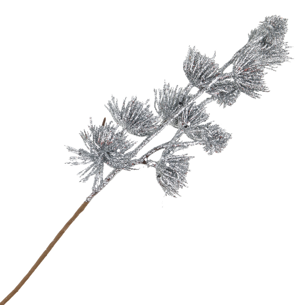 Ветка искусственная (пластик), H37 см, с глиттером Серебряный