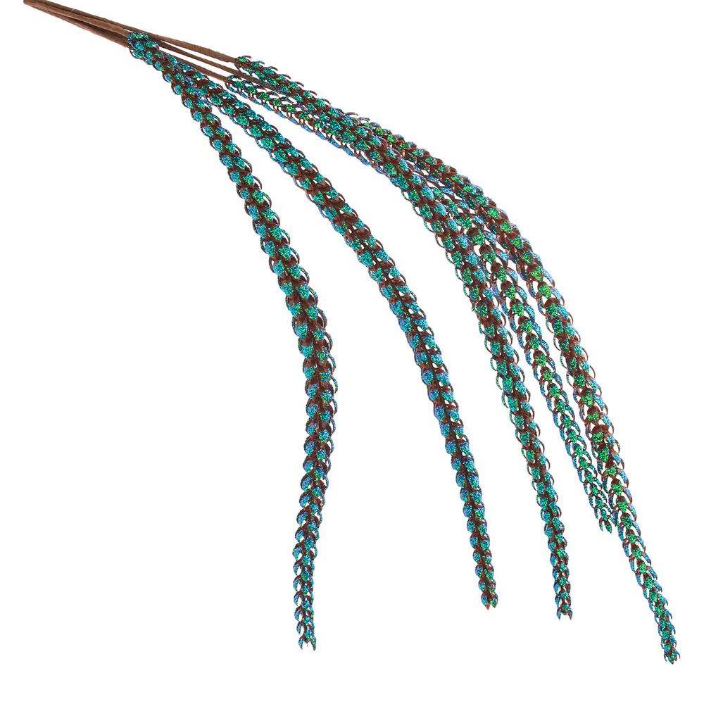 Ветка искусственная (пластик), H81 см, с глиттером Зеленый