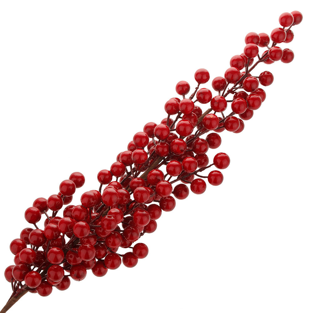 Ветка искусственная ягодная (пластик), H73 см Красный