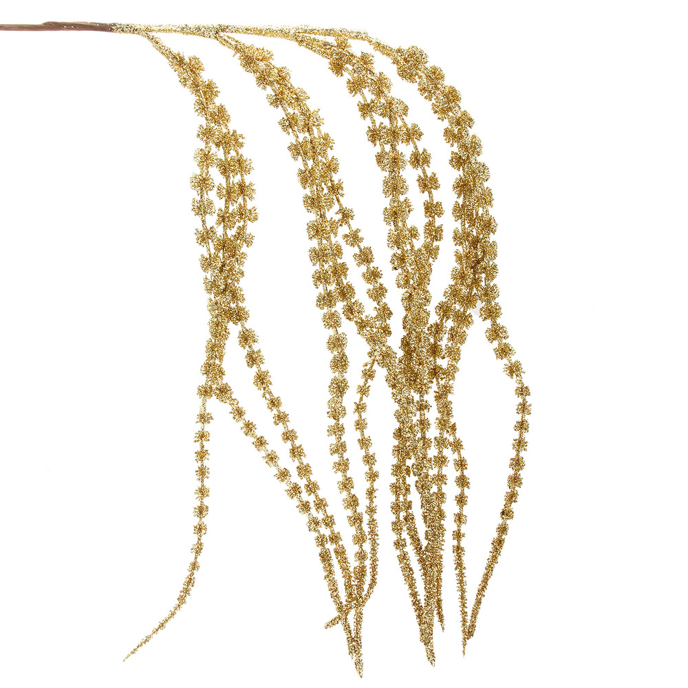 Ветка искусственная "Амарант" (пластик), H99 см, с глиттером Золотой
