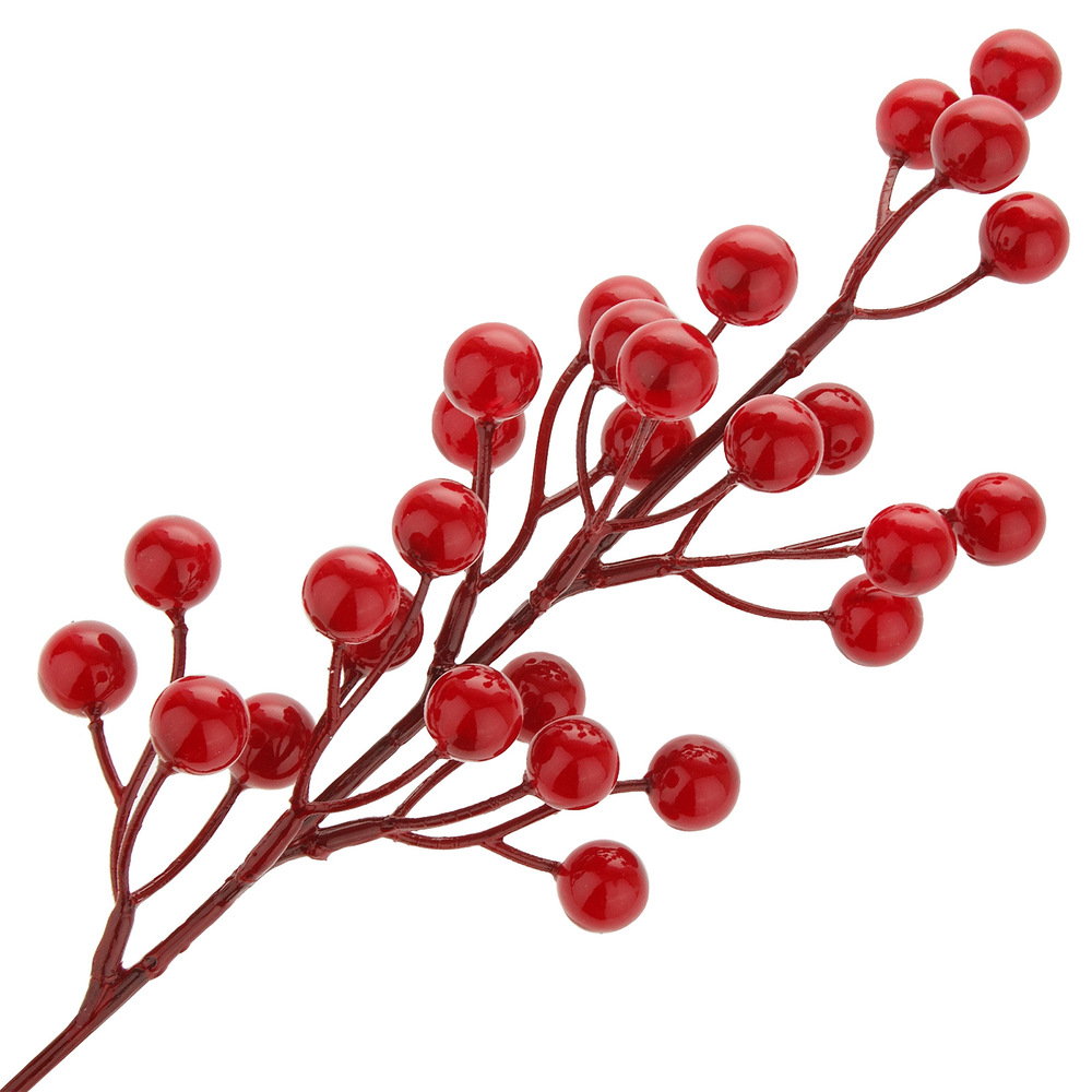 Ветка искусственная ягодная (пластик), H42 см Красный