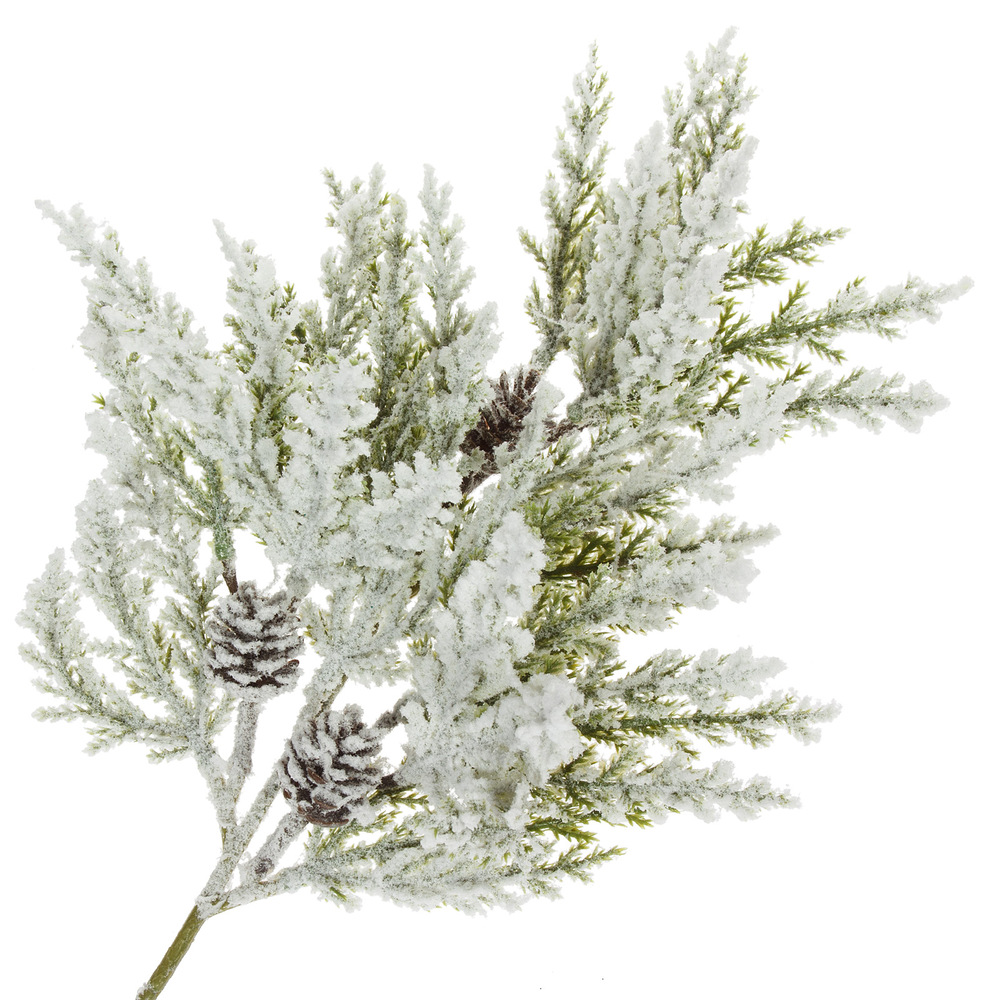 Ветка искусственная еловая заснеженная (пластик), H36 см Зеленый