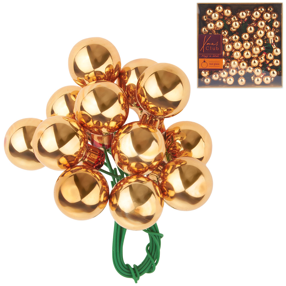 Елочная игрушка "Шар на проволоке" (стекло), D1,5 см, набор (144 шт) Золотой