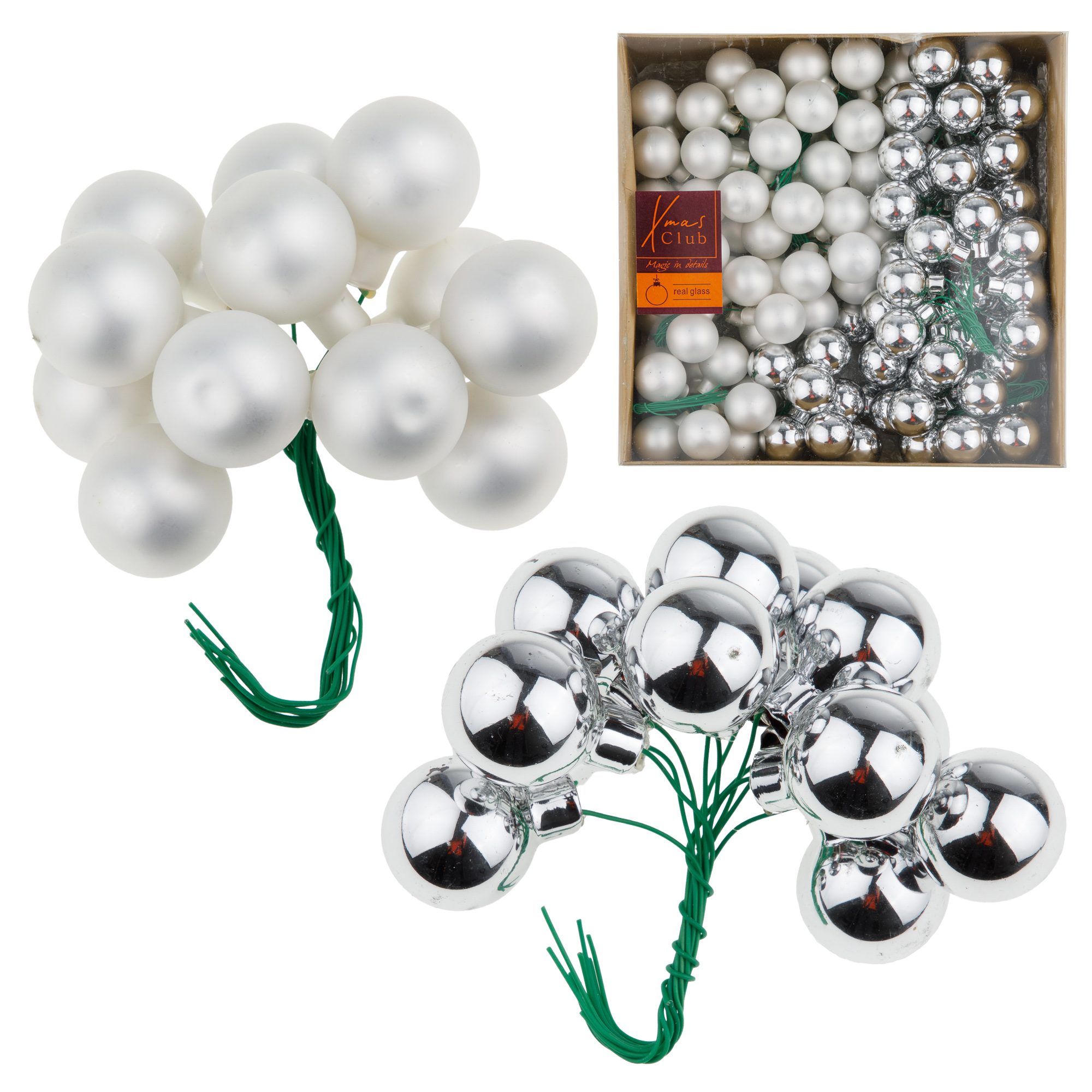 Елочная игрушка "Шар на проволоке" (стекло), D2,5 см, набор (144 шт) В ассортименте