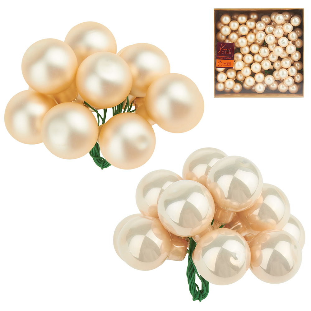 Елочная игрушка "Шар на проволоке" (стекло), D2,5 см, набор (144 шт) Шампань