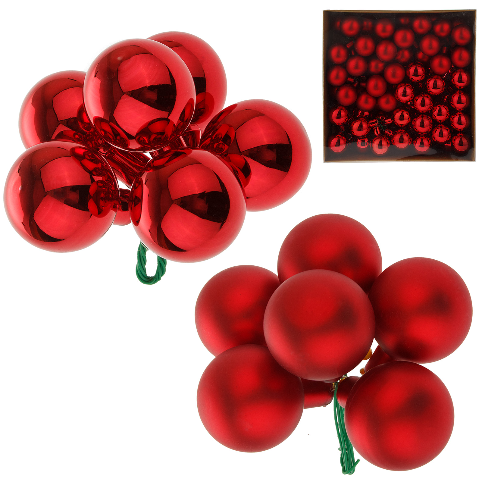 Елочная игрушка "Шар на проволоке" (стекло), D3 см, набор (72 шт) Красный