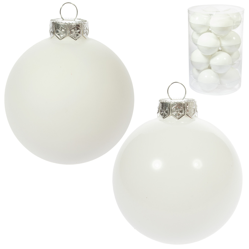 Елочная игрушка "Шар" (стекло), D8 см, набор (16 шт) Белый