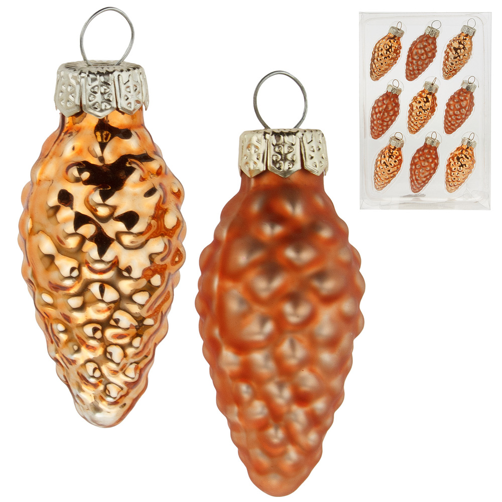 Елочная игрушка "Шишка" (стекло), 4,5 см, набор (9 шт) Золотой