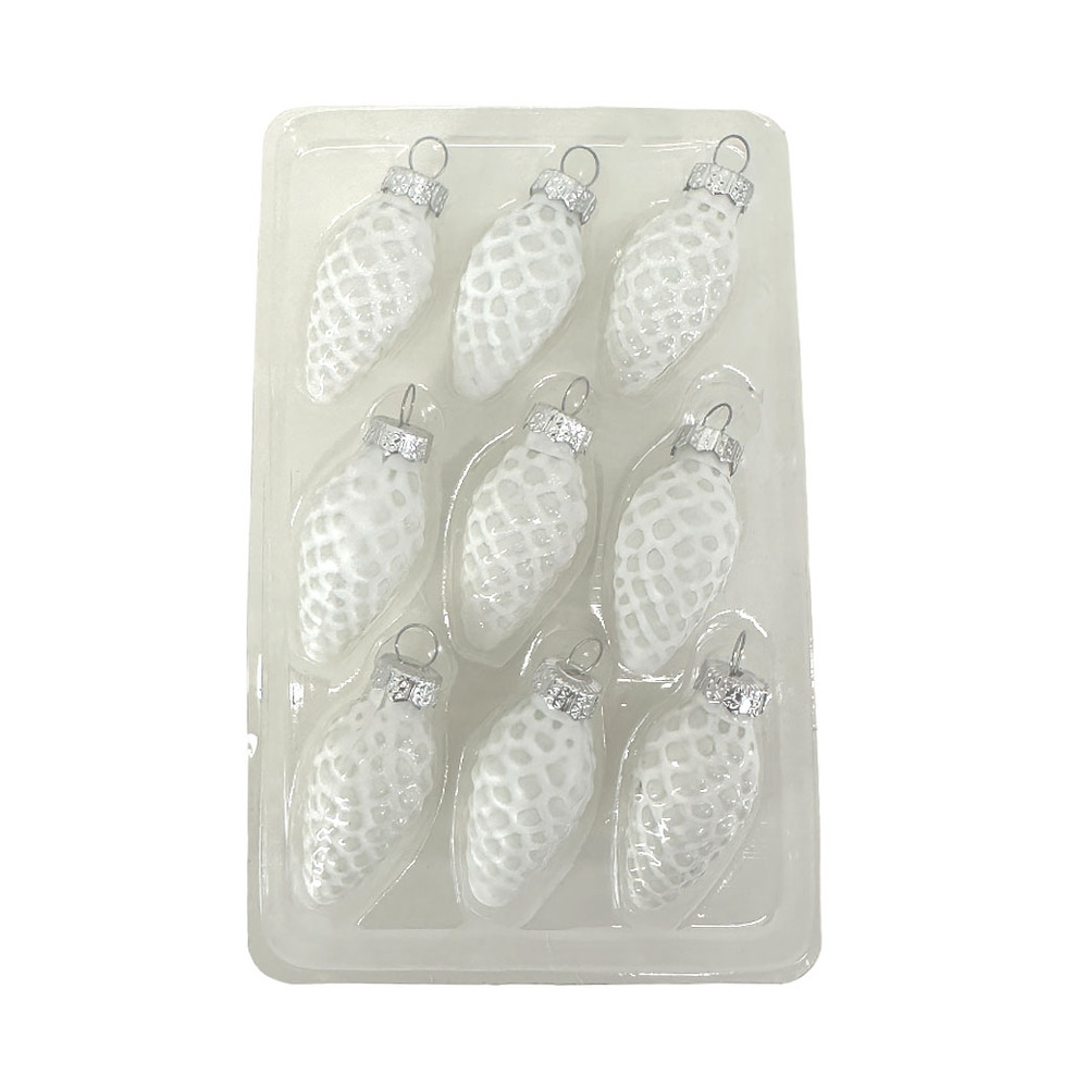 Елочная игрушка "Шишка" (стекло), 4,5 см, набор (9 шт) Белый