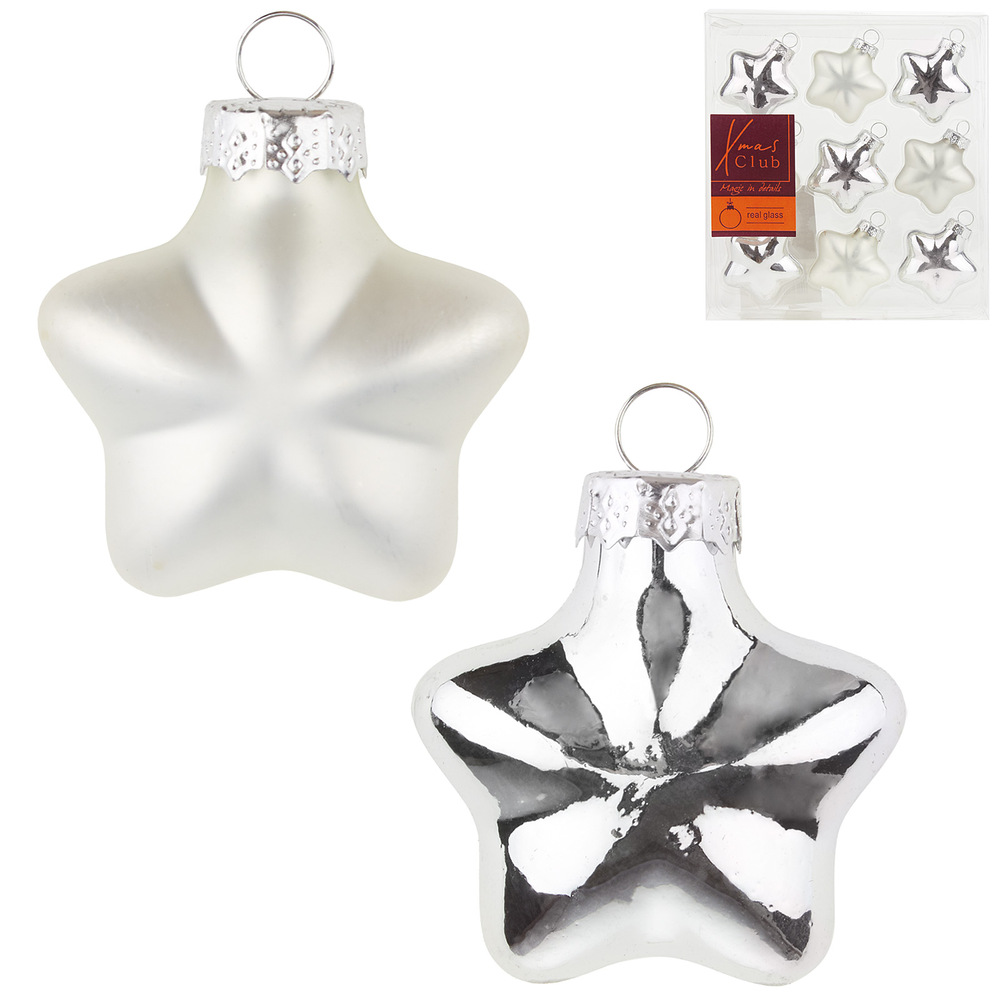 Елочная игрушка "Звезда" (стекло), 4 см, набор (9 шт) Серебряный