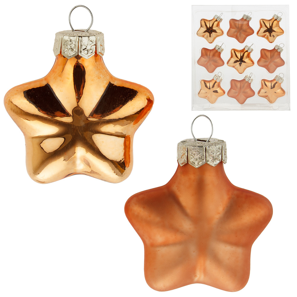 Елочная игрушка "Звезда" (стекло), 4 см, набор (9 шт) Золотой