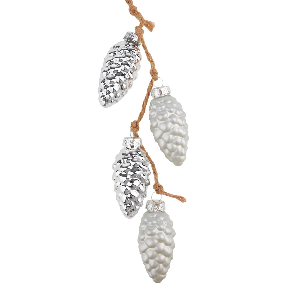 Елочная игрушка "Шишки в связке" (стекло), 4 см Серебряный
