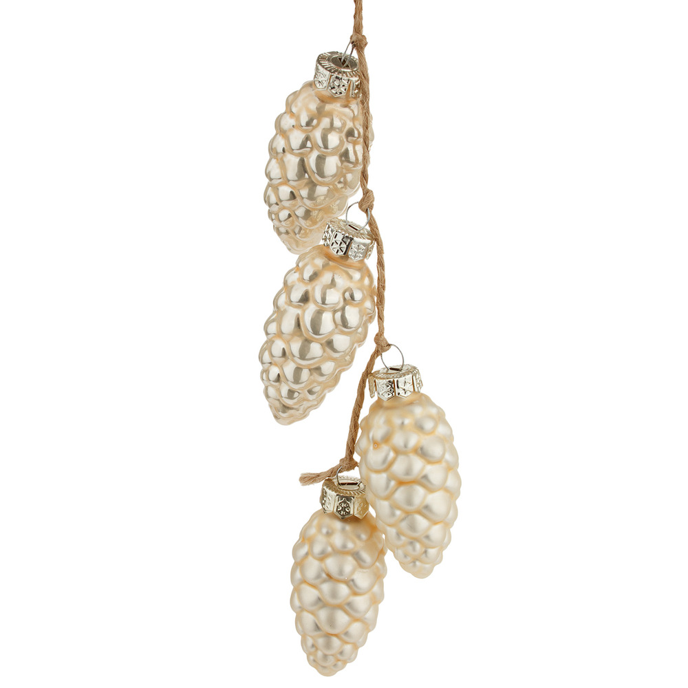 Елочная игрушка "Шишки в связке" (стекло), 4 см Шампань