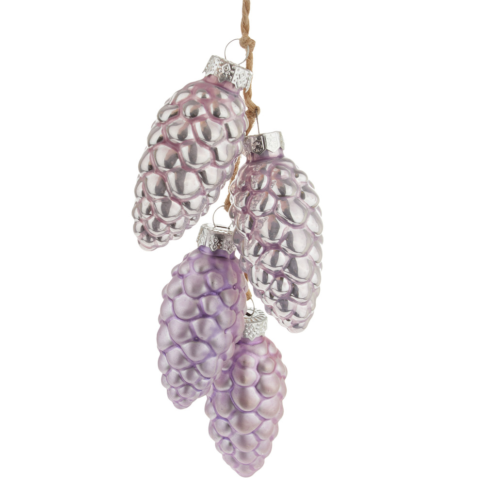 Елочная игрушка "Шишки в связке" (стекло), 4 см Сиреневый