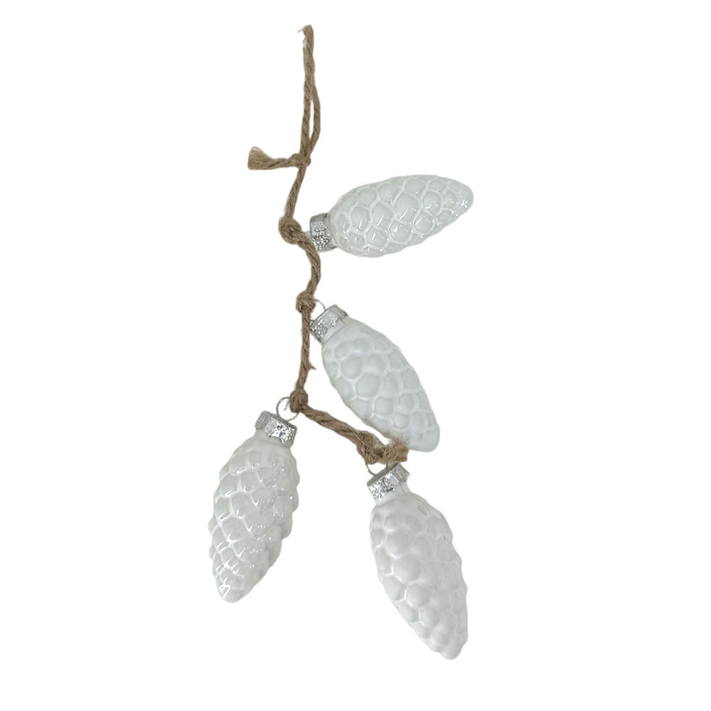 Елочная игрушка "Шишки в связке" (стекло), 4 см Белый