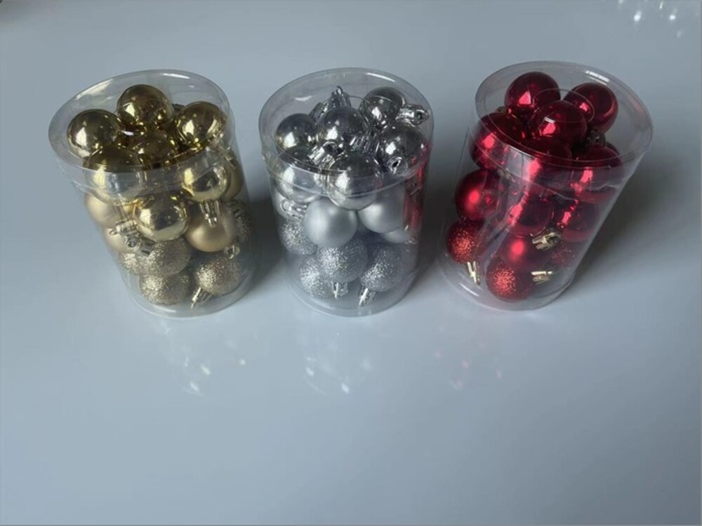 Елочная игрушка "Шар" (пластик), D3 см, набор (24 шт) Серебряный