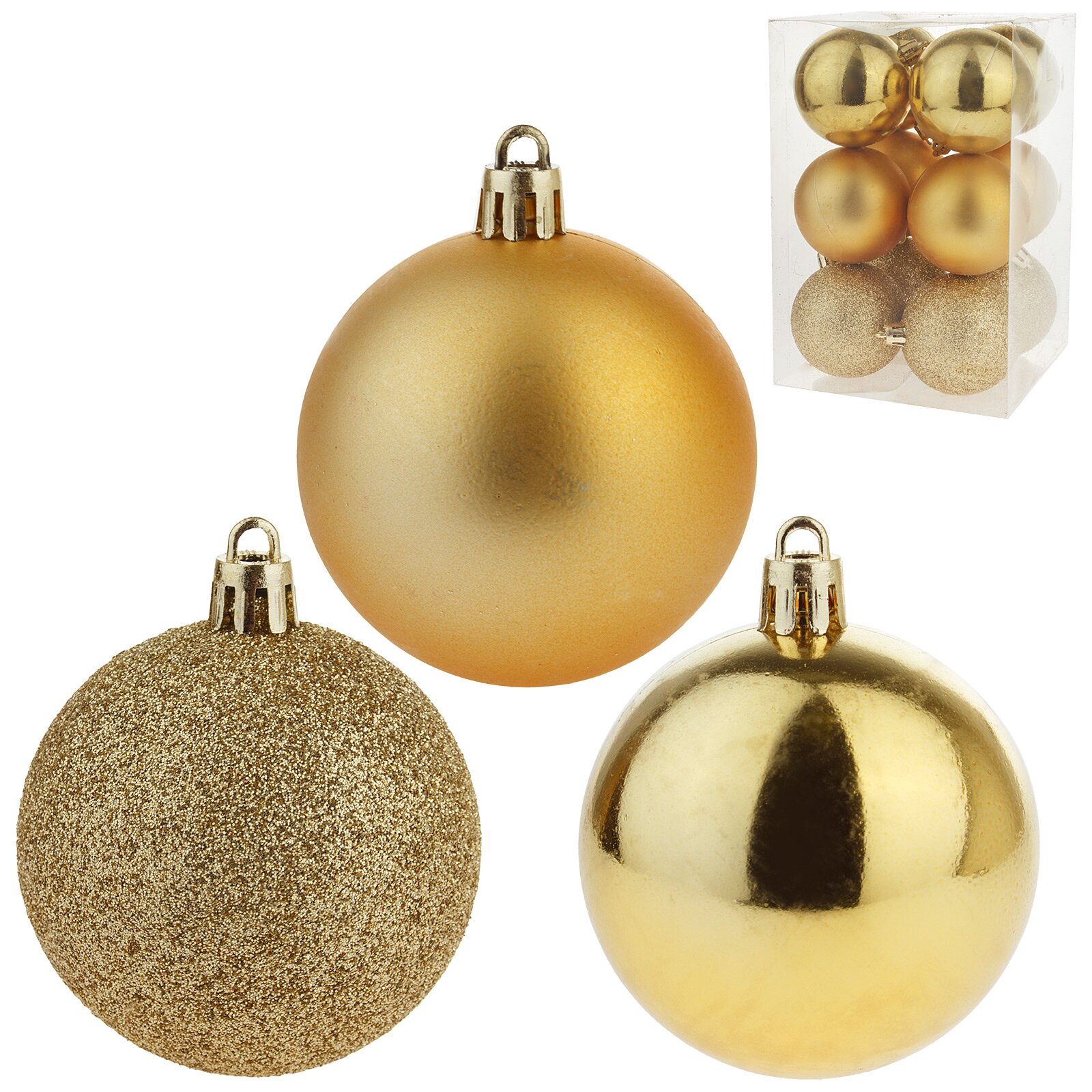 Елочная игрушка "Шар" (пластик), D6 см, набор (12 шт) Золотой