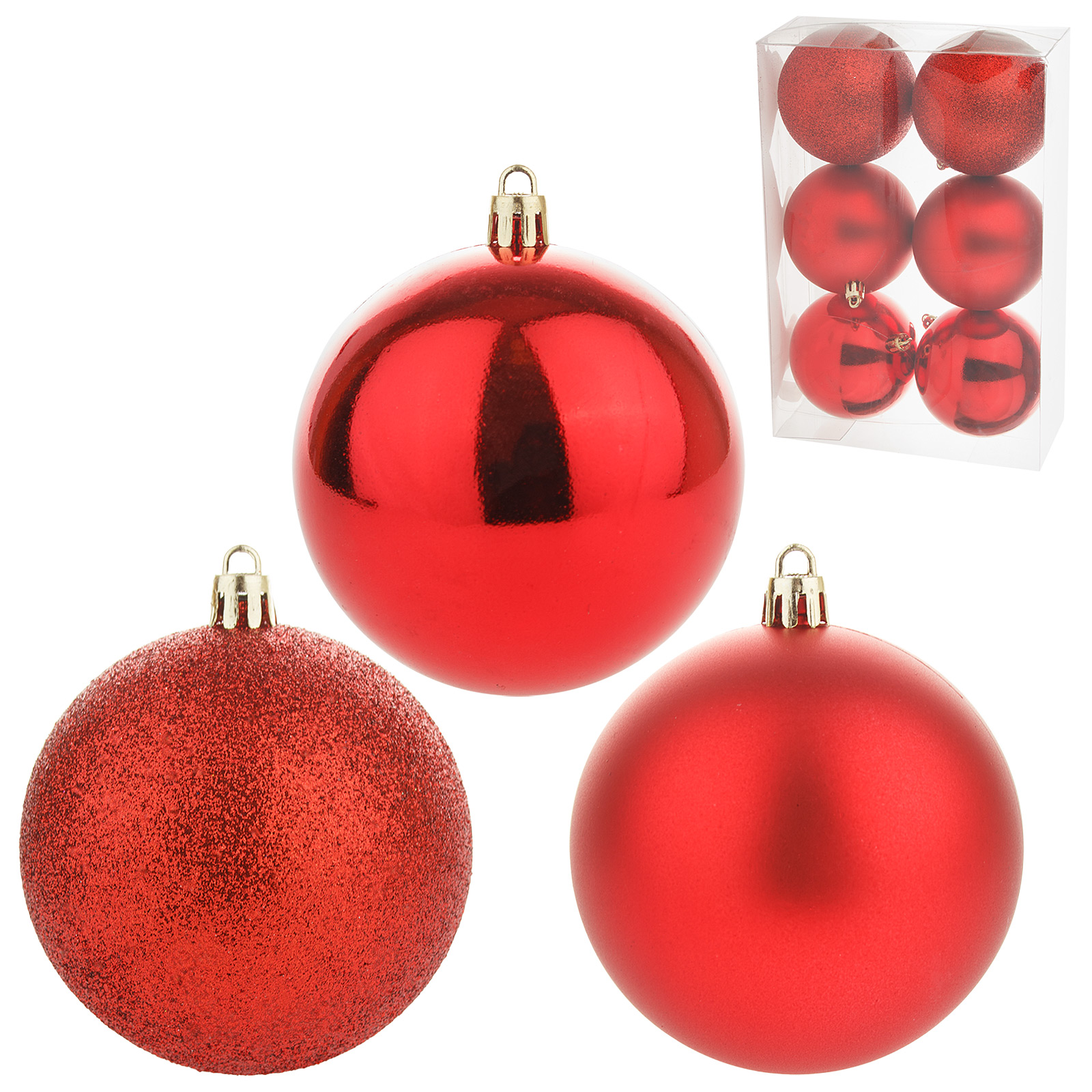 Елочная игрушка "Шар" (пластик), D8 см, набор (6 шт) Красный