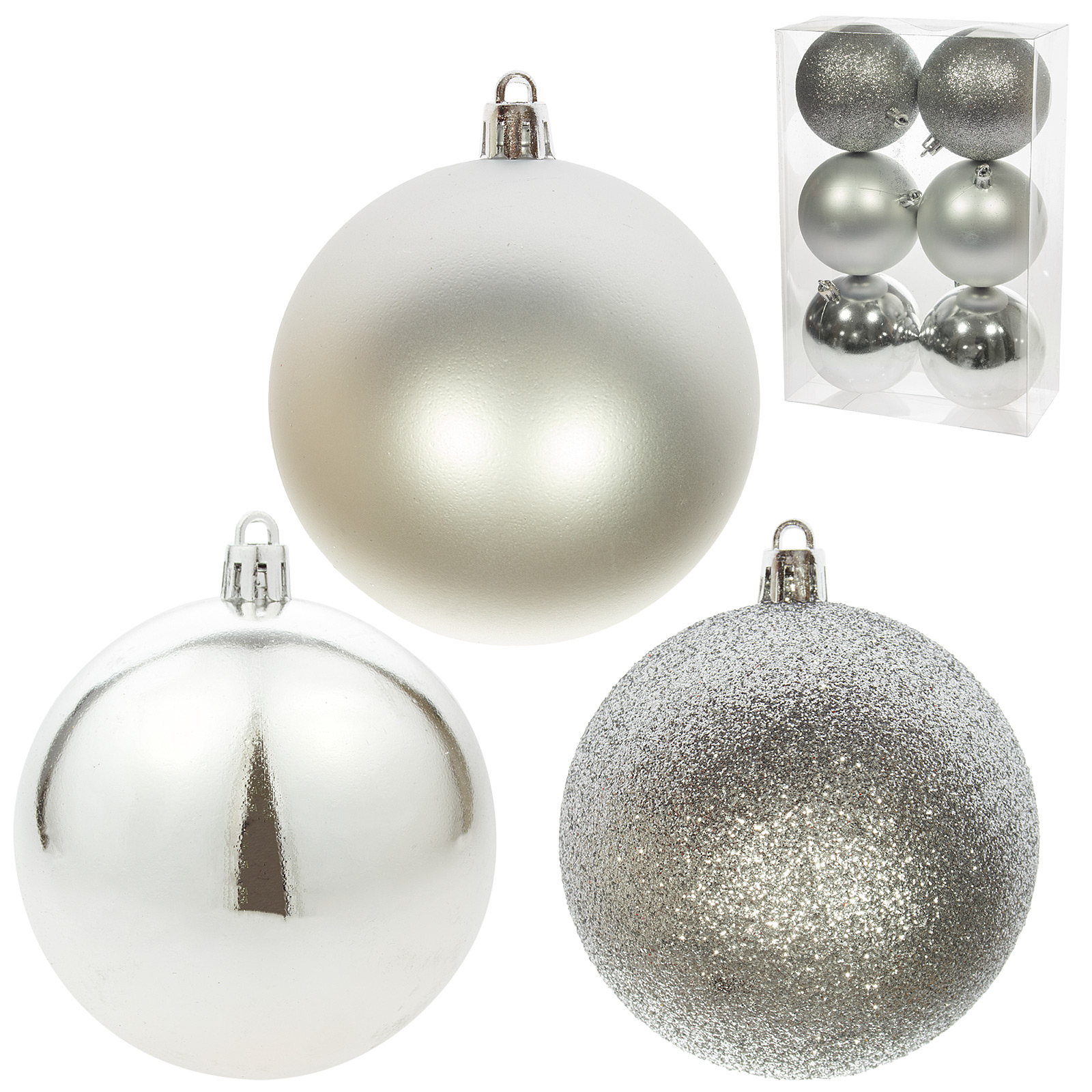 Елочная игрушка "Шар" (пластик), D8 см, набор (6 шт) Серебряный