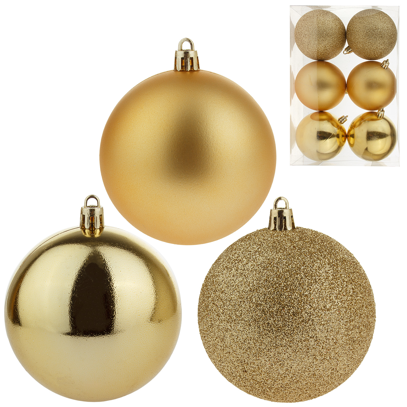 Елочная игрушка "Шар" (пластик), D8 см, набор (6 шт) Золотой