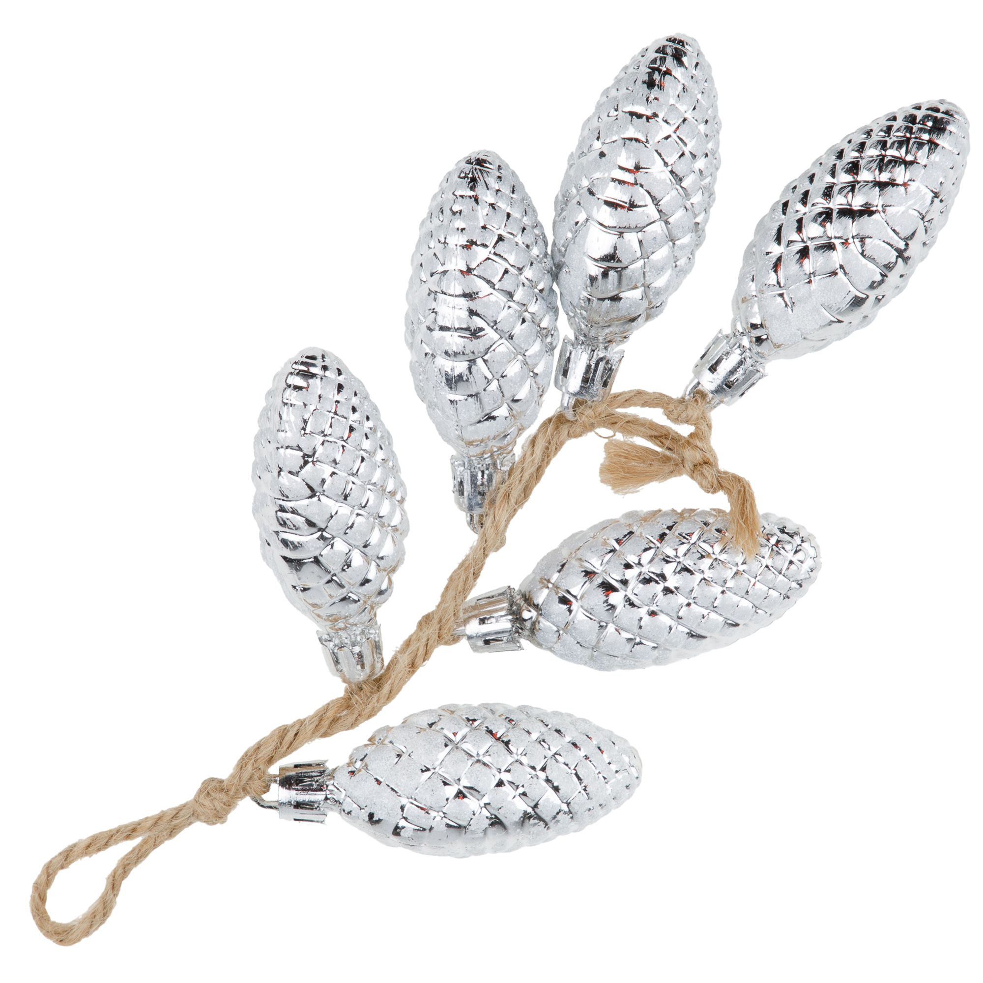 Елочная игрушка "Шишка в связке" (пластик), H7 см, Серебряный