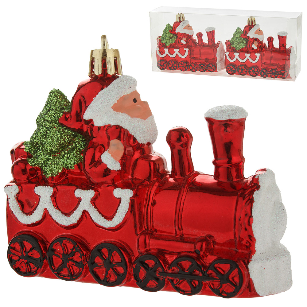 Елочная  игрушка "Паровоз" (пластик), 10 см, набор (2 шт) Красный