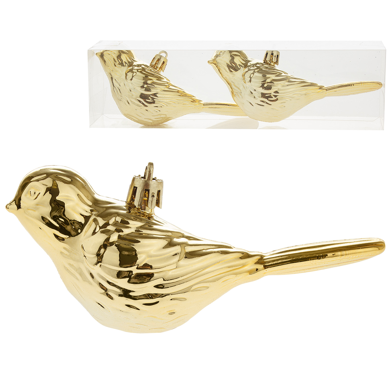 Елочная  игрушка "Птичка" (пластик), 12 см, набор (2 шт) Золотой